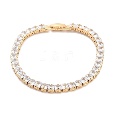 Brass Pave Clear Cubic Zirconia Square Link Bracelets BJEW-YWC0002-09G-1