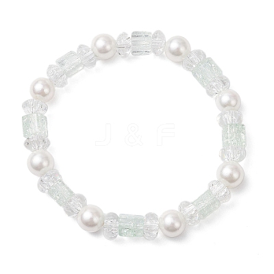 Crackle Glass & Shell Pearl Beaded Stretch Bracelets for Women BJEW-JB12384-03-1