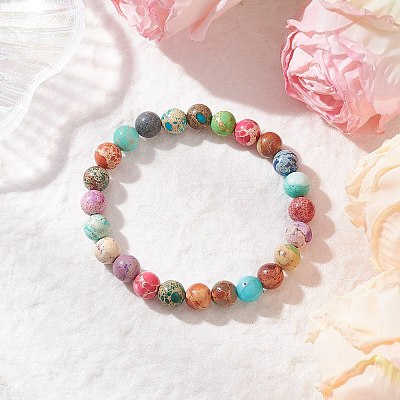 Natural Imperial Jasper Round Beaded Stretch Bracelets for Men Women BJEW-JB11956-1