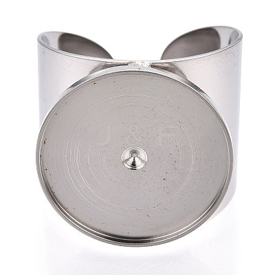 Non-Tarnish 304 Stainless Steel Open Cuff Finger Ring Cabochon Settings X-STAS-T060-03P-1