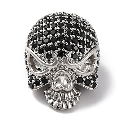 Skull Shape Rack Plating Brass with Cubic Zirconia Beads KK-S406-14P-1