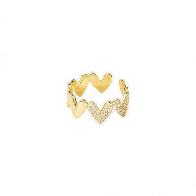 Heart Brass Micro Pave Clear Cubic Zirconia Cuff Rings for Women FS-WG66D21-01-1