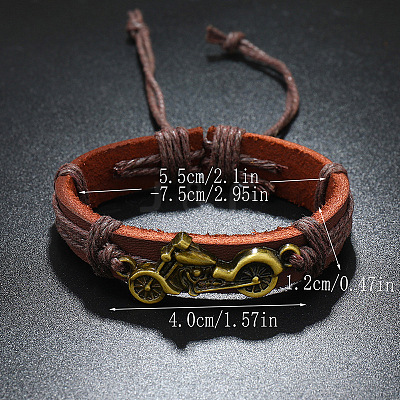 Motorbike Alloy & Cowhide & Jute Cord Braided Bracelets for Men FS-WG31926-02-1