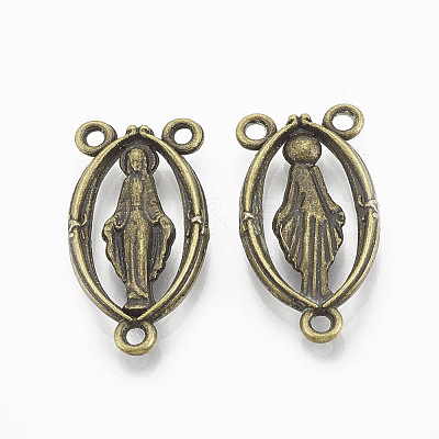 Holy Oval Carved Virgin Mary Tibetan Style Alloy Chandelier Component Links X-TIBEP-0381-AB-LF-1