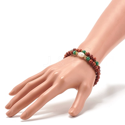 Natural Wood Round Beads Bracelets Set BJEW-JB07275-1