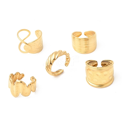 5Pcs 304 Stainless Steel Open Cuff Rings for Women RJEW-K313-08G-1