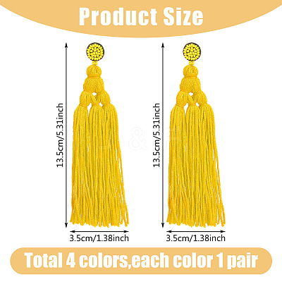 4 Pairs 4 Colors Polyester Tassels Earrings with Seed Beaded EJEW-FI0002-96-1