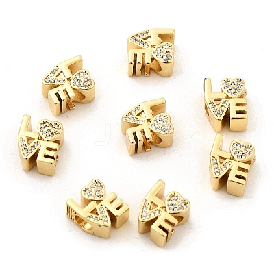 Brass Micro Pave Clear Cubic Zirconia European Beads X-KK-P344-03G-1