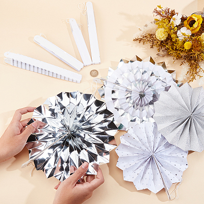 8Pcs Paper Fans Flower for Wedding Birthday Carnival Welcome Party Decorations AJEW-GF0013-45A-1