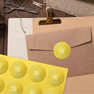 12 Sheets Self Adhesive Gold Foil Embossed Stickers DIY-WH0451-032-1
