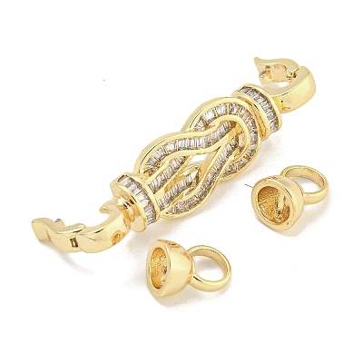 Brass Micro Pave Clear Cubic Zirconia Fold Over Clasps KK-S386-12G-1