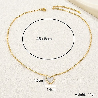 Natural Shell Heart Pendant Necklaces with Golden Stainless Steel Paperclip Chains EU3732-2-1