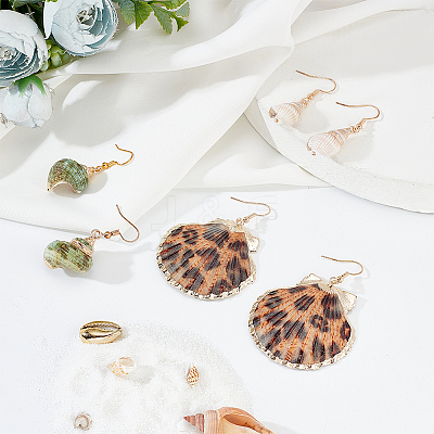 3 Pairs 3 Styles Natural Shell Dangle Earrings EJEW-AN0002-76-1