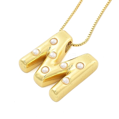 Brass & Plastic Pearl Letter Pendant Box Chain Necklaces for Women NJEW-U017-01G-13-1