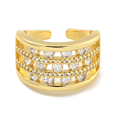 Rack Plating Three Row Brass Micro Pave Cubic Zirconia Open Cuff Ring RJEW-C082-03G-1