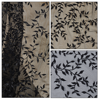 Polyester Leaf Lace Embroidery Fabrics DIY-WH20081-073A-1