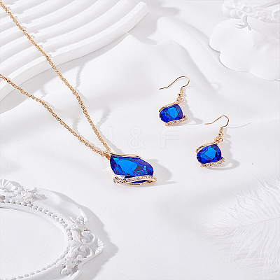 Teardrop Alloy Glass Jewerly Sets. Including Pendant Necklace and Dangle Earring SJEW-LP0001-30A-1