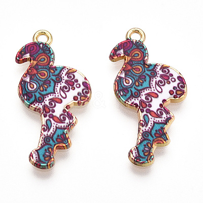 Printed Light Gold Tone Alloy Pendants ENAM-N056-210H-1