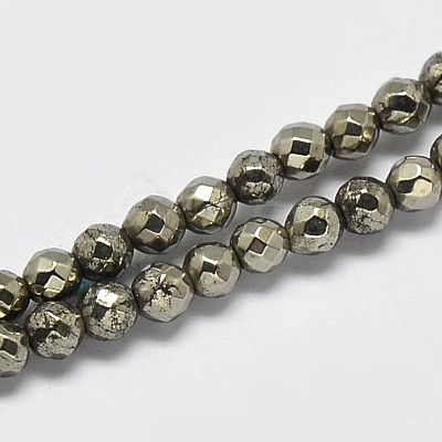 Natural Pyrite Round Beads Strands G-F197-09-3mm-1