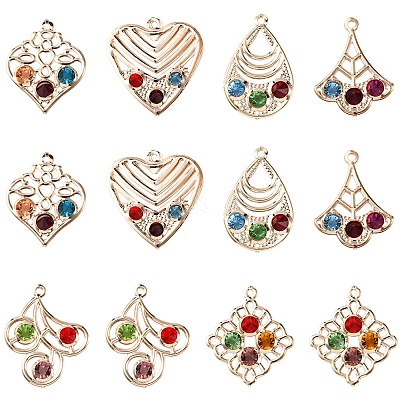 30Pcs 6 Styles Iron & Glass Pendants IFIN-FS0001-52-1