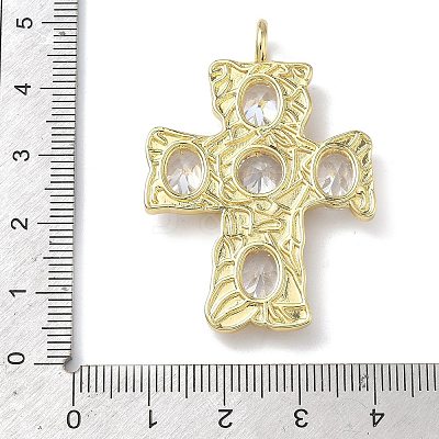 Brass Micro Pave Clear Cubic Zirconia Pendants KK-P349-02G-1