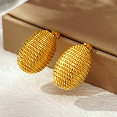 Geometric 304 Stainless Steel Stripe Oval Stud Earrings CQ0547-1