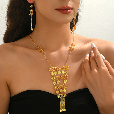 Brass Flat Round Tassels Necklaces & Earrings Sets for Women XV1236-1