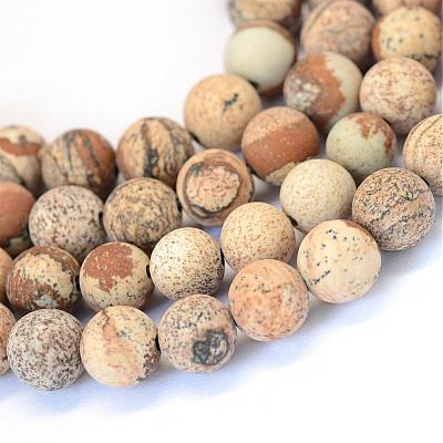 Frosted Natural Picture Jasper Round Bead Strands G-E334-10mm-26-1