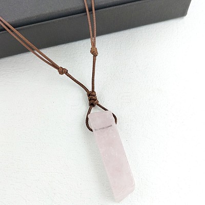Natural Rose Quartz Rectangle Pendant Necklaces FS-WGC5719-02-1