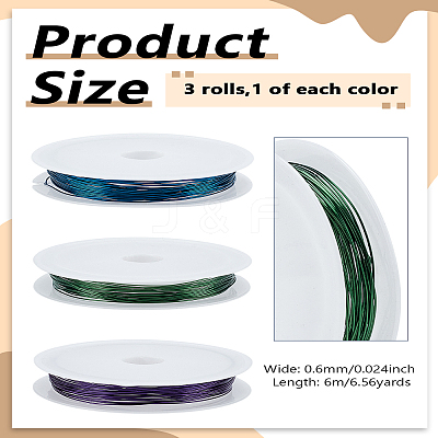 18M 3 Colors Round Copper Beading Wire for Jewelry Making CWIR-LP0001-14-1