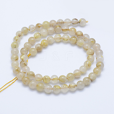 Natural Gold Rutilated Quartz Beads Strands G-P336-20-6mm-1