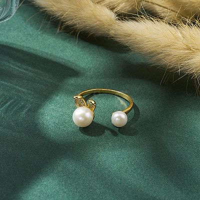 Natural Pearl Finger Rings RJEW-P113-17G-1