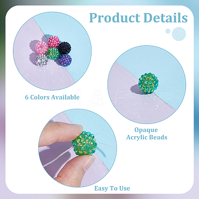 AHADERMAKERS 60pcs 6 colors Resin Rhinestone Beads RESI-GA0001-26-1
