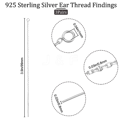 3 Pairs 925 Sterling Silver Ear Stud Findings STER-BBC0001-42-1