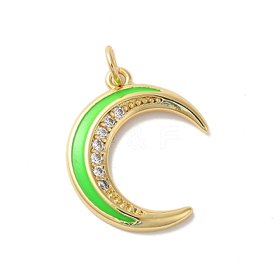 Moon Rack Plating Brass Micro Pave Cubic Zirconia Enamel Pendants KK-G504-06G-1
