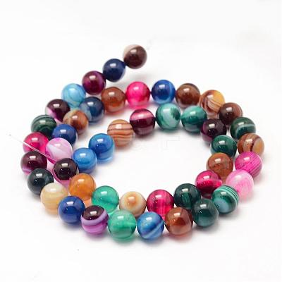Natural Striped Agate/Banded Agate Bead Strands G-K155-A-8mm-12-1