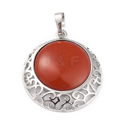 Natural Red Jasper Pendants with Hollow Platinum Brass Findings G-P448-A17-P-1