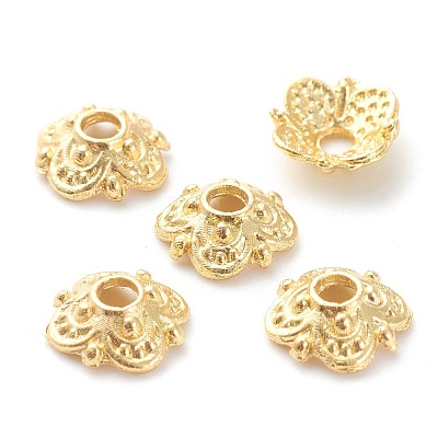 Rack Plating Alloy Flower Bead Caps KK-J277-03G-1