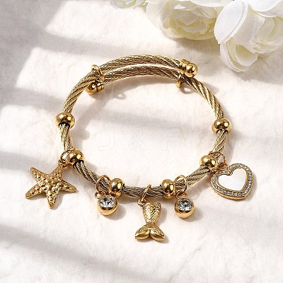 304 Stainless Steel Charm Bangles for Women BJEW-Z141-01G-1