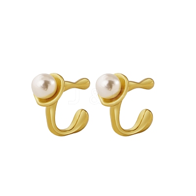 304 Stainless Steel Imitation Pearl C-shape Stud Earrings for Women DY3923-2-1