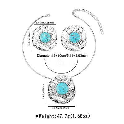 Alloy & Synthetic Turquoise Pendant Necklaces & Stud Earrings Sets for Women FS-WG8DBDF-01-1