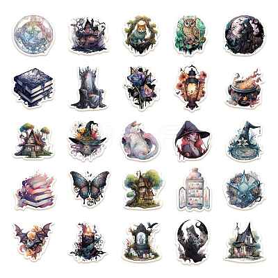 50Pcs Halloween Witch Theme PVC Self-adhesive Cartoon Stickers STIC-PW0015-01-1