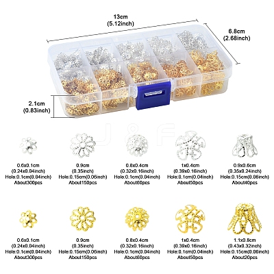 1180Pcs 10 Styles Iron Bead Caps IFIN-FS0001-45-1