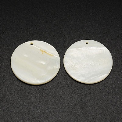 Flat Round Freshwater Shell Pendants SHEL-M005-35-1