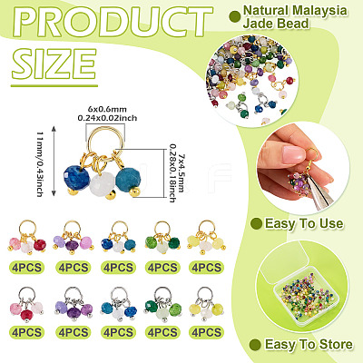40Pcs 10 Styles Dyed Natural Malaysia Jade Pendants PALLOY-TA00391-1