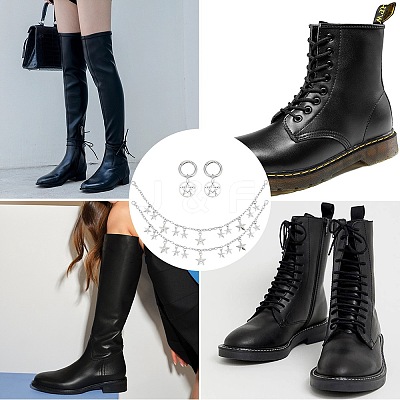 4Pcs 2 Styles Brass Twisted Chains Boot Strap Chains & Alloy Shoes Charms Sets HJEW-BM0001-08-1