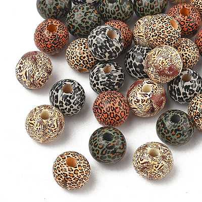 40Pcs 5 Colors Printed Schima Wood Beads WOOD-FS0001-47-1