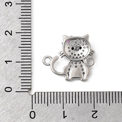 Brass Micro Pave Black and Clear Cubic Zirconia Cat Shape Connector Charms KK-L262-08P-1