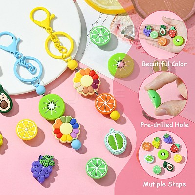 18Pcs 9 Styles Fruit Theme Food Grade Silicone Focal Beads SIL-CJ0002-18-1