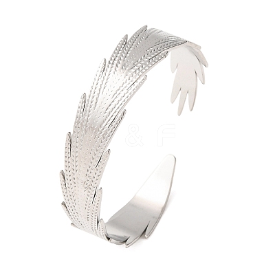 304 Stainless Steel Leaf Open Cuff Bangles for Women SA-CBABC9E-03P-1